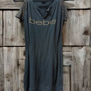 |SOLD!|Black Bebe Dress with Gold Studded Shoulders